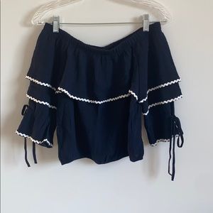 Navy Off the Shoulder Crop top
